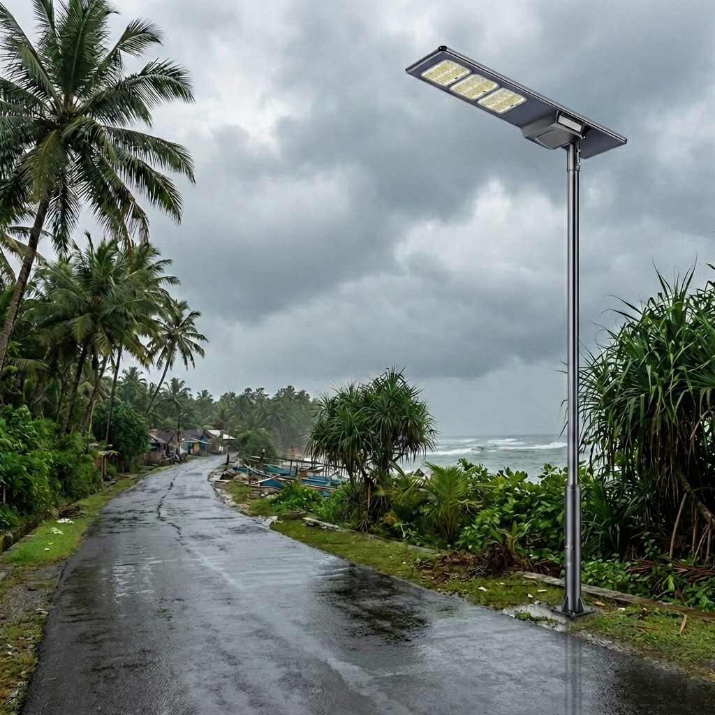Solar-powered streetlights for a coastal project in Indonesia