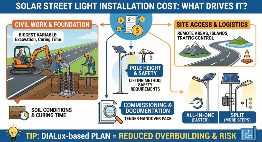 solar street light installation cost what drives it