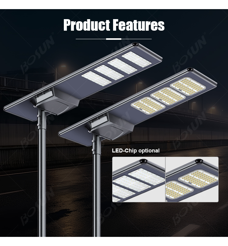 Bosun Lighting integrated solar street lights are available with two different types of LED beads.